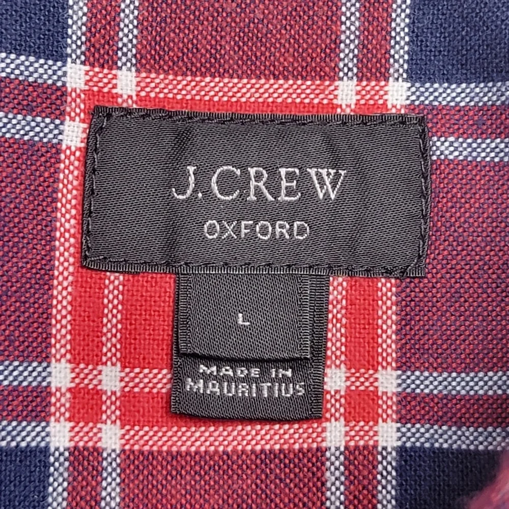 J. Crew Oxford Red & Navy Plaid Button Down L